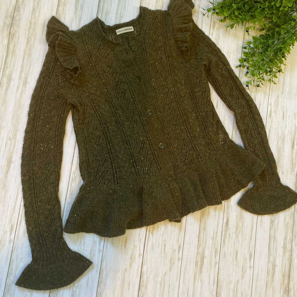 Ulla Johnson cashmere cardigan ruffle peplum Petit